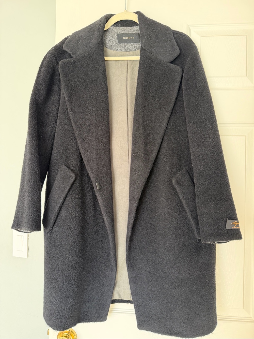 Women's Black Wool-Blend Long Coat